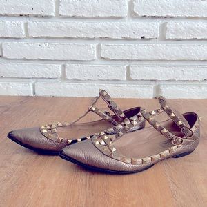 Valentino Rockstud Caged Ankle Ballet Flat Gold